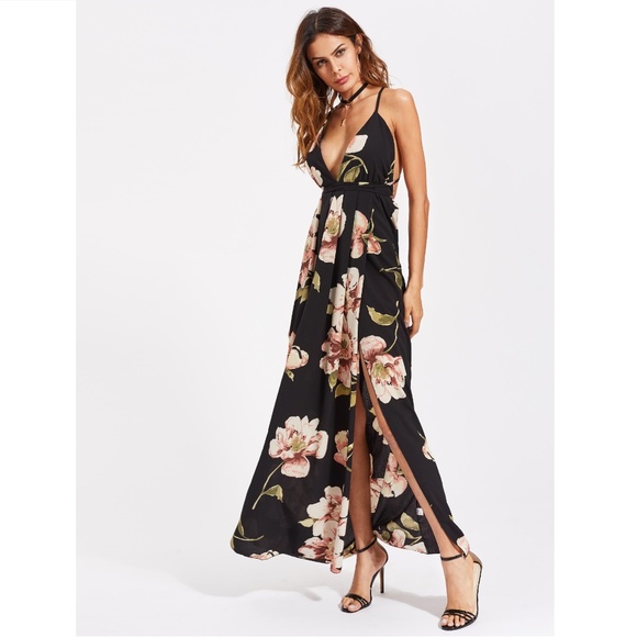 Strappy Slit Floral Maxi Dress XL - Picture 4 of 5